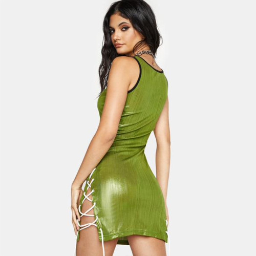 Nightclub party net red bronzing fabric sleeveless machine eye straps suspenders large vest dress