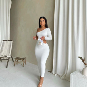 Multi-color sexy one-shoulder open-back dress fashionable temperament long skirt