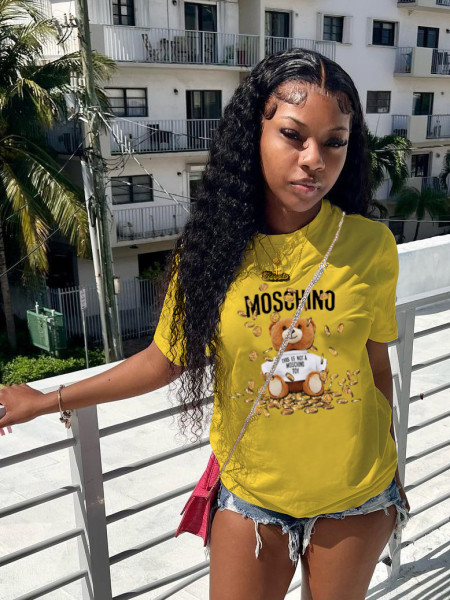 Letter Bear Print Crew Neck Pullover T-Shirt