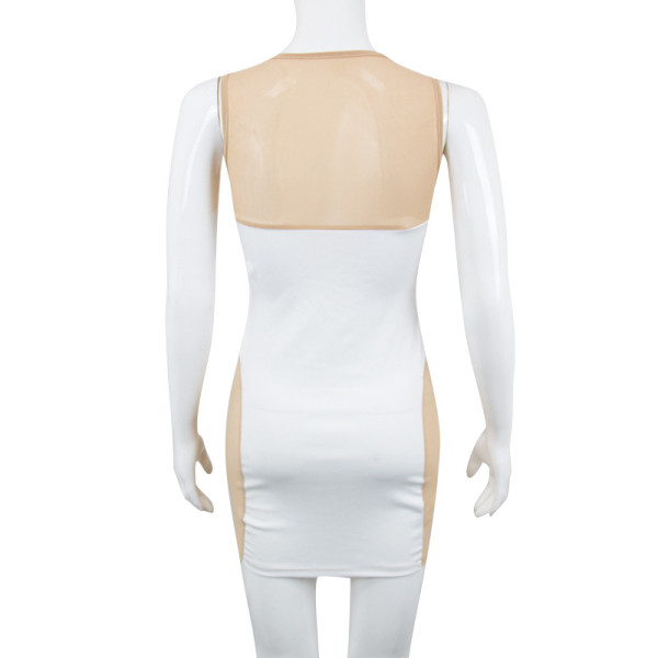 Women's sexy mesh perspective stitching milk silk contrast sexy dress