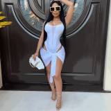 Swimsuit suspender jumpsuit + sexy mesh wrap skirt two-piece set