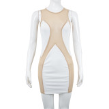 Women's sexy mesh perspective stitching milk silk contrast sexy dress
