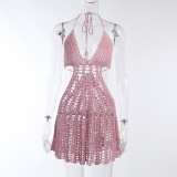 Sexy wispy halterneck dress short skirt mini dress
