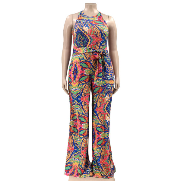 Printed fashion casual plus size fashion women's clothing plus size women's jumpsuit