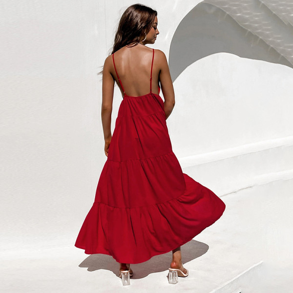 Boho V-Neck Dress Sexy Sling Dress