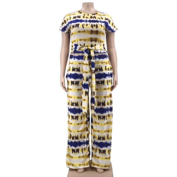 Plus Size Women's Clothing Printed Lace Fashion Casual Two-piece Set Plus Size Fashion Women's Clothing