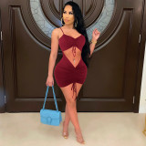 Fashion Casual Ladies Lace Up Cutout Pleated Ladies Dress