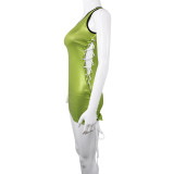 Nightclub party net red bronzing fabric sleeveless machine eye straps suspenders large vest dress