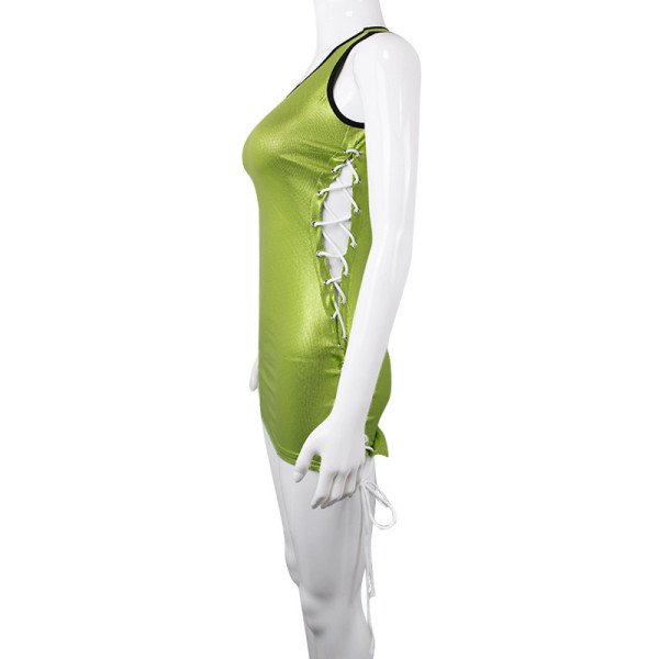 Nightclub party net red bronzing fabric sleeveless machine eye straps suspenders large vest dress