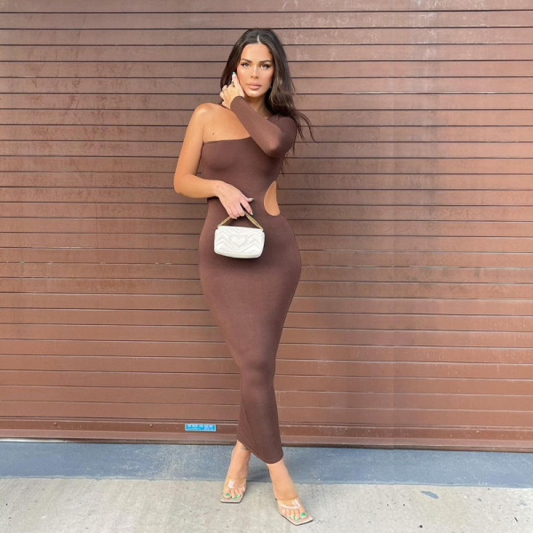 Multi-color sexy one-shoulder open-back dress fashionable temperament long skirt