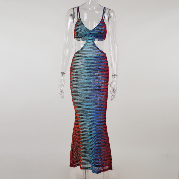 Semi-perspective suspender long skirt temperament fashion color empty dress women