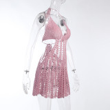 Sexy wispy halterneck dress short skirt mini dress