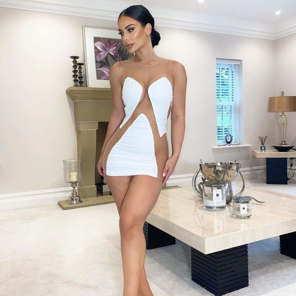 Women's sexy mesh perspective stitching milk silk contrast sexy dress