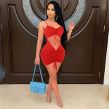 Fashion Casual Ladies Lace Up Cutout Pleated Ladies Dress