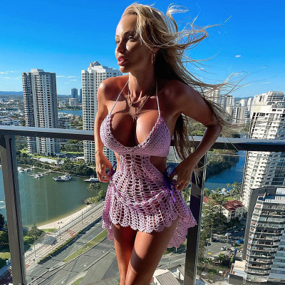 Sexy wispy halterneck dress short skirt mini dress