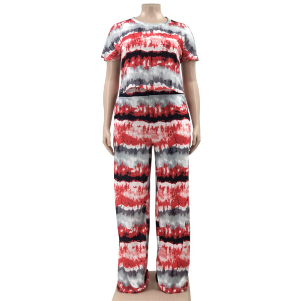 Plus Size Women's Tie Dye Striped Casual Two Piece Plus Size Fashion Women's Suit