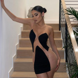 Women's sexy mesh perspective stitching milk silk contrast sexy dress