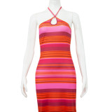 Women's clothing design sense strapping hollow sexy backless slim bag hip dress women