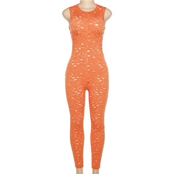 Women's Sexy Cutout Sleeveless Ripped Casual Sports Jumpsuit