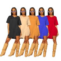 Split short-sleeved shorts temperament commuter solid color two-piece set Split short-sleeved shorts temperament commuter solid color two-piece set