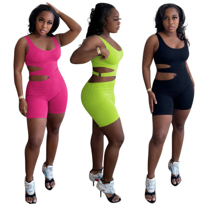 Sexy pit strip solid color suspender jumpsuit