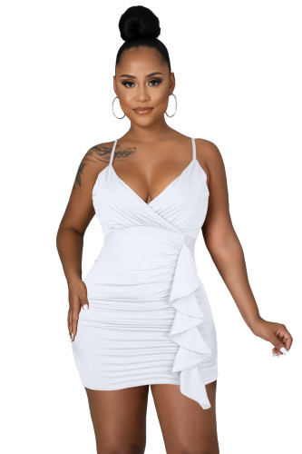 Sexy ruffled V-neck topless suspender bag hip nightclub dress