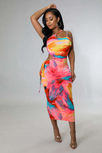 Fashion Sexy Print Cutout Dress