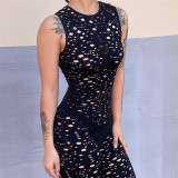 Women's Sexy Cutout Sleeveless Ripped Casual Sports Jumpsuit