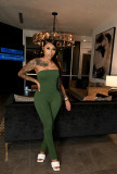 Solid color tube top sexy fashion pleated trousers jumpsuit