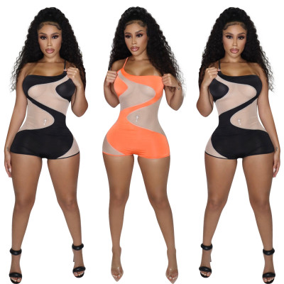 Fashion sexy mesh suspender jumpsuit