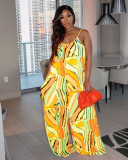 Trendy Stripe Print Wide Leg Sling Jumpsuit