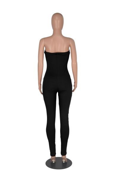 Women's Fashion Sexy Tube Top Waist Eyelet Metal Chain Waist Jumpsuit