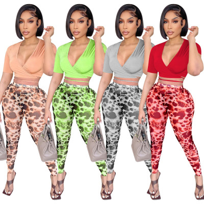 Fashion sexy mesh print two-piece set