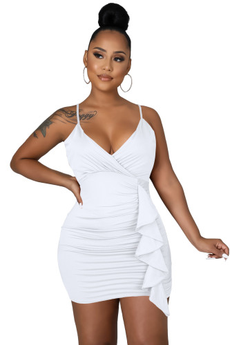 Sexy ruffled V-neck topless suspender bag hip nightclub dress