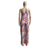Trendy Stripe Print Wide Leg Sling Jumpsuit