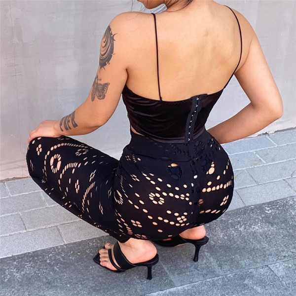 Sexy Hollow Hole High Waist Tight Sports Casual Pants Women