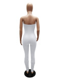 Solid color tube top sexy fashion pleated trousers jumpsuit