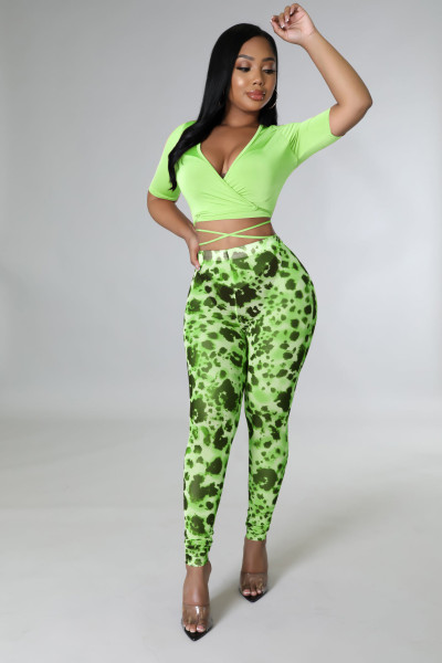Fashion sexy mesh print two-piece set