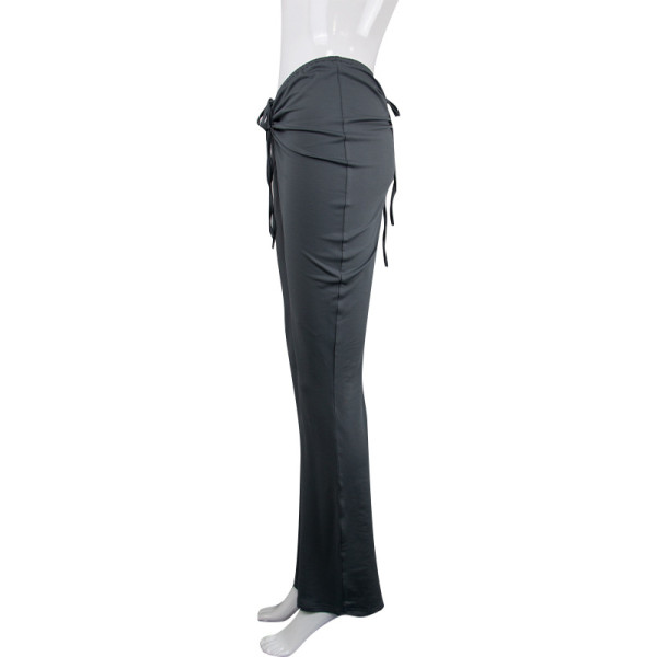 Front and back drawstring low waist sexy wide leg flared pants women
