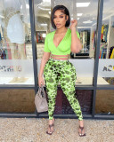 Fashion sexy mesh print two-piece set