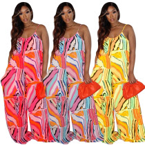 Trendy Stripe Print Wide Leg Sling Jumpsuit Trendy Stripe Print Wide Leg Sling Jumpsuit