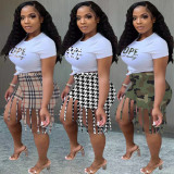 Women's Fashion Tassel Print Small Size Two Piece