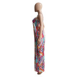 Trendy Stripe Print Wide Leg Sling Jumpsuit