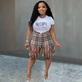 Women's Fashion Tassel Print Small Size Two Piece