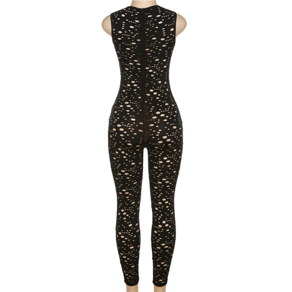 Women's Sexy Cutout Sleeveless Ripped Casual Sports Jumpsuit