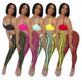 Fashion Sexy Mesh Print Halter Top Two Piece Set