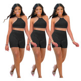 Sexy pit strip halter neck tie two-piece suit