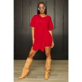 Split short-sleeved shorts temperament commuter solid color two-piece set