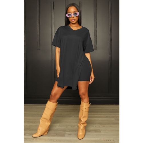Split short-sleeved shorts temperament commuter solid color two-piece set