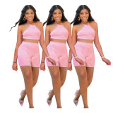 Sexy pit strip halter neck tie two-piece suit